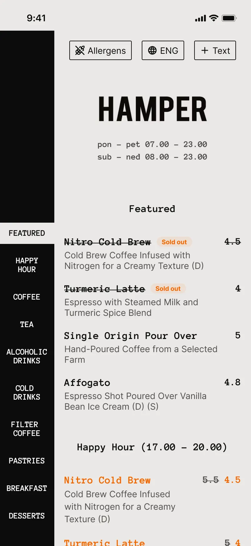 Hamper menu template